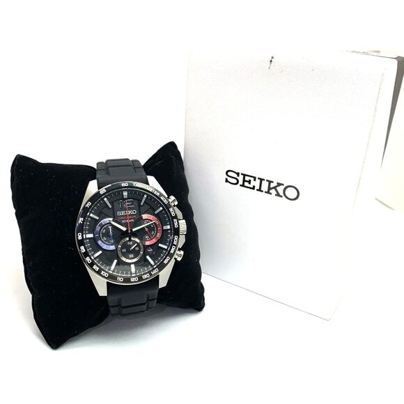 Seiko Men's Watch SSB347 Quartz Chronograph Black Dial Rubber Strap 44mm - Picture 3 of 15